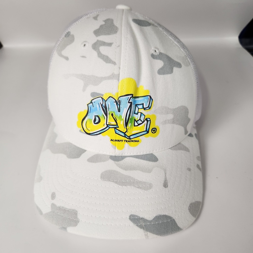 ONE Always Training Hat Cap Snap Back White Gray Camo Mesh Trucker Graphic Mens - Picture 1 of 10